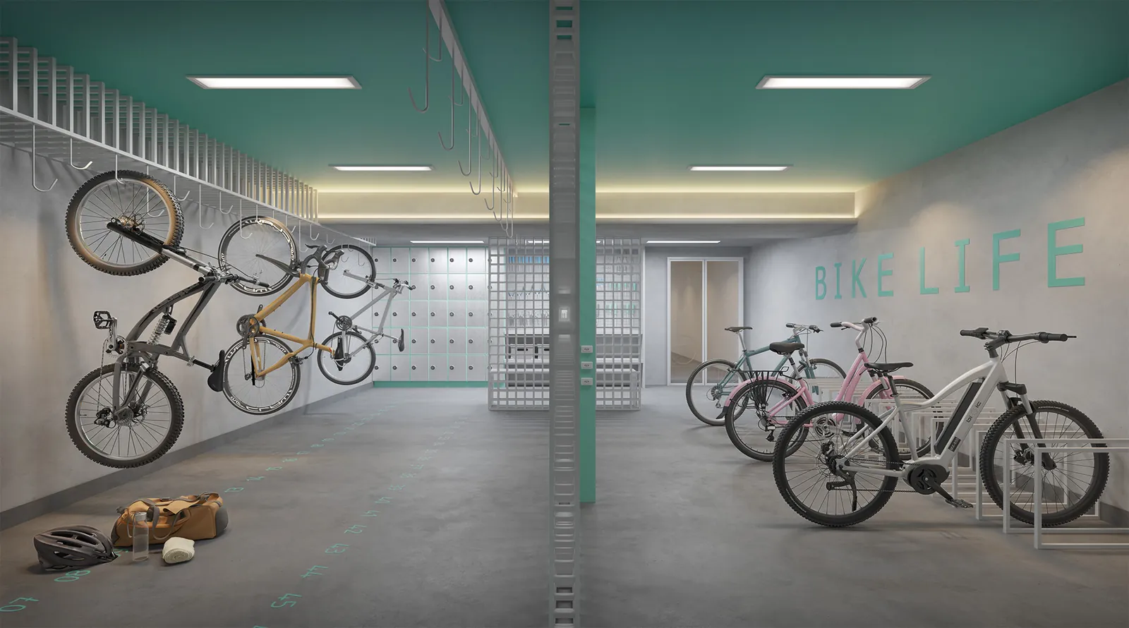 Local à vélos avec casiers et recharge pour vélos électriques à First Humaitá