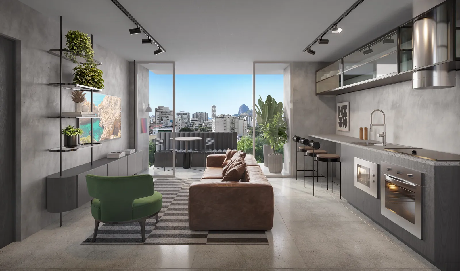 Séjour d'un loft avec vue sur la ville à First Humaitá