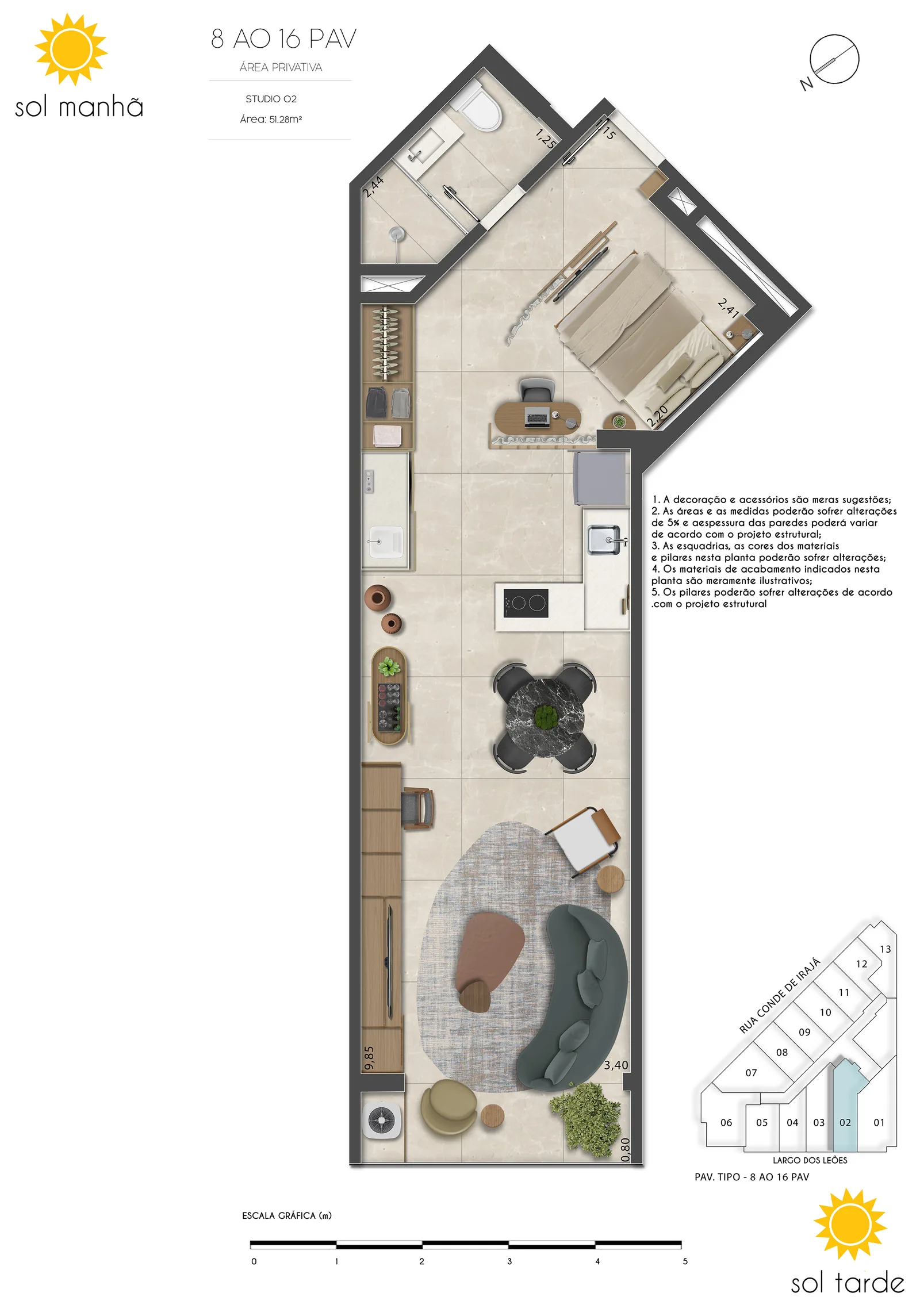 First Humaitá zone haute — lot 02 plan, 51,28 mètres carrés