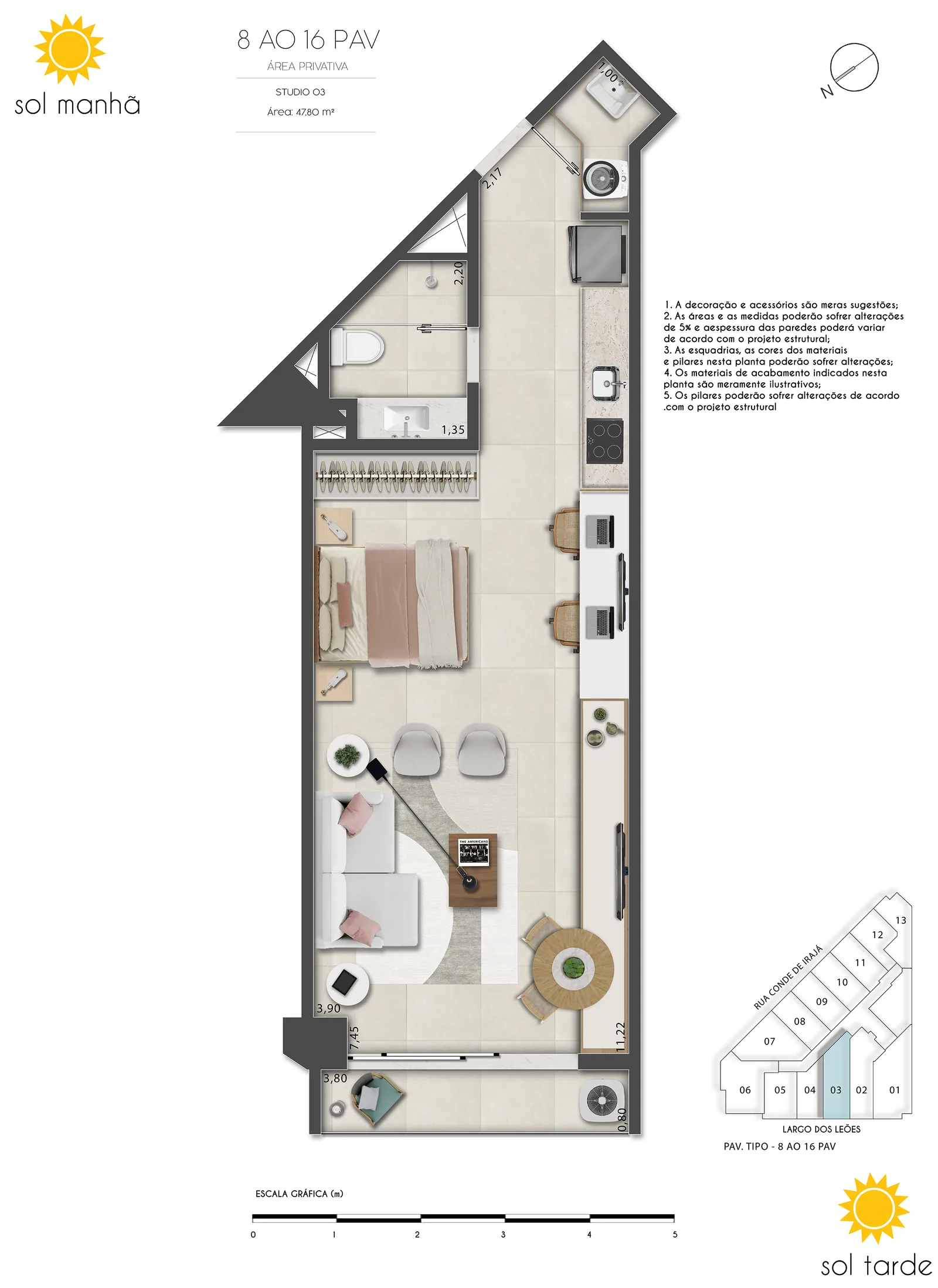 First Humaitá zone haute — lot 03 plan, 47,80 mètres carrés