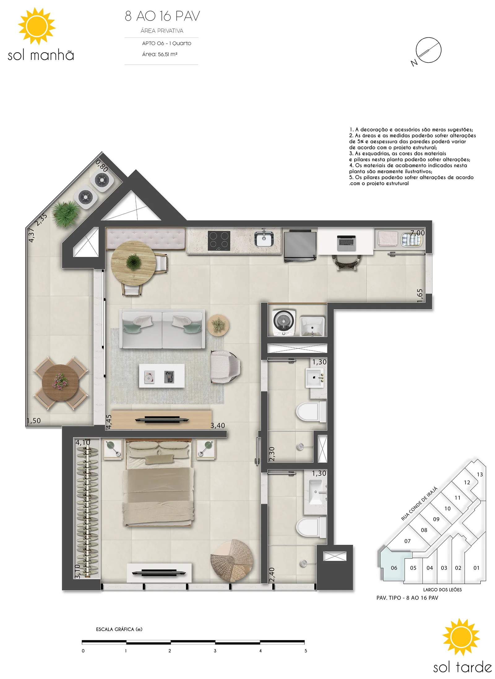 First Humaitá zone haute — lot 06 plan, 56,51 mètres carrés