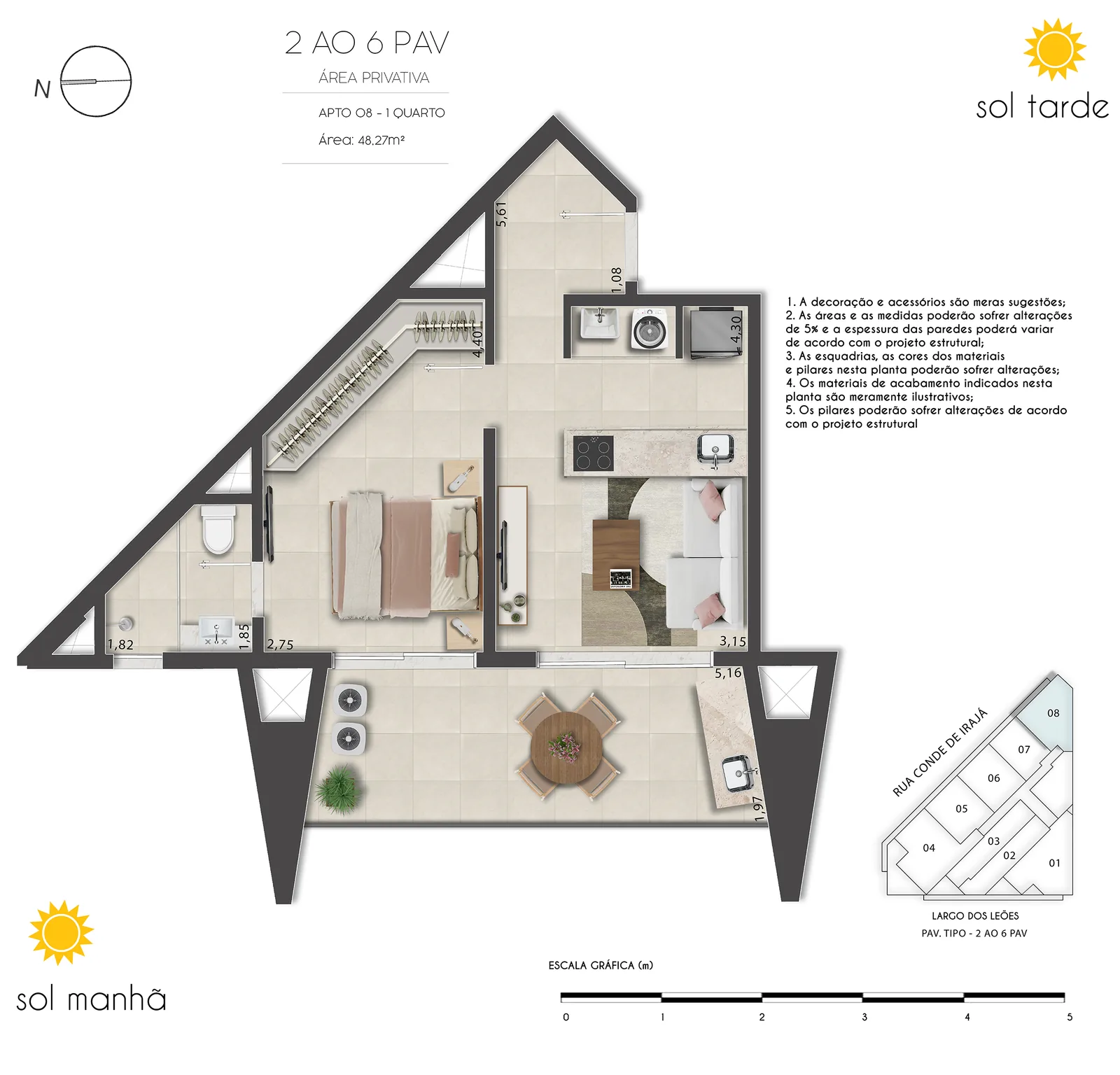 First Humaitá zone basse — lot 08 plan, 48,27 mètres carrés