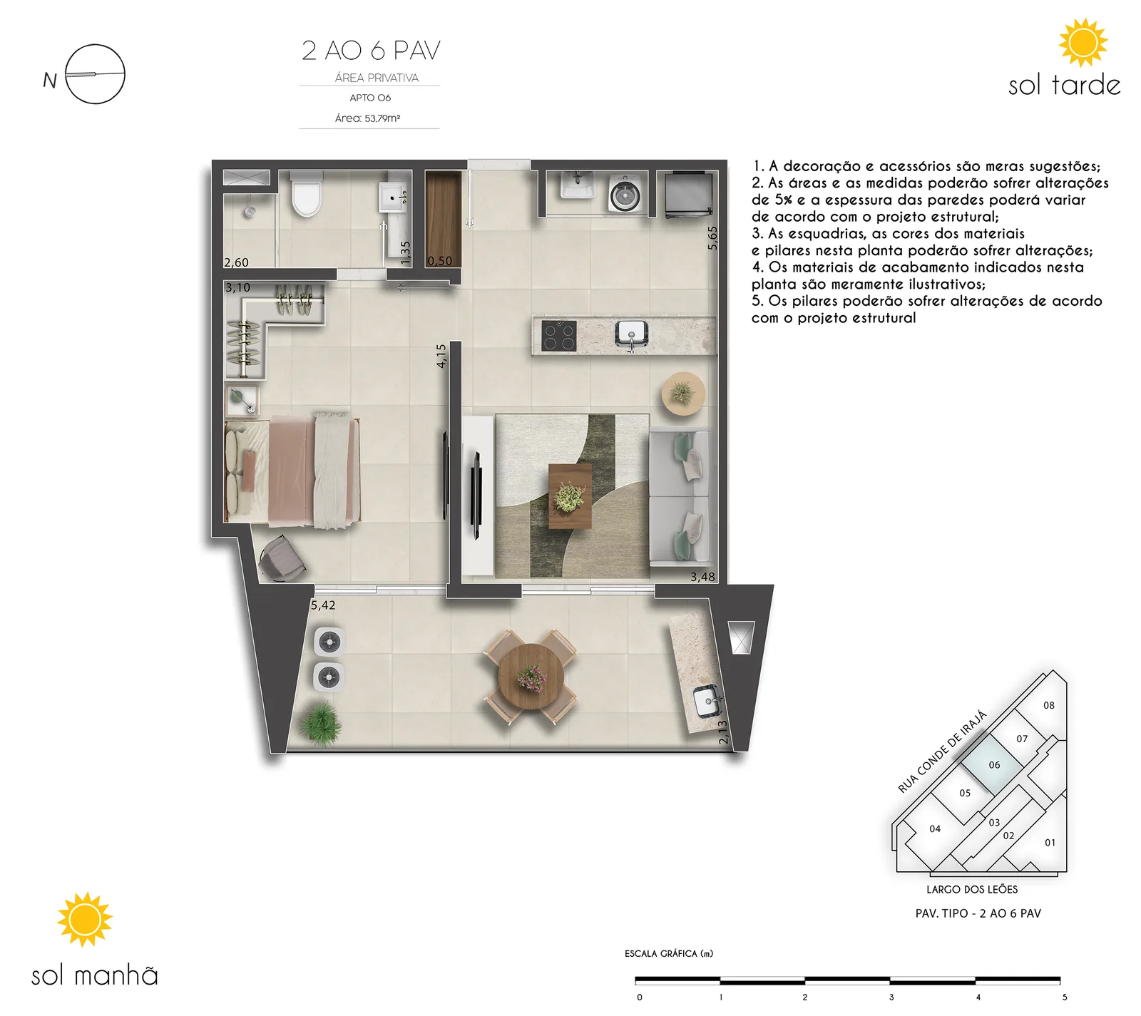 First Humaitá zone basse — lot 06 plan, 53,79 mètres carrés