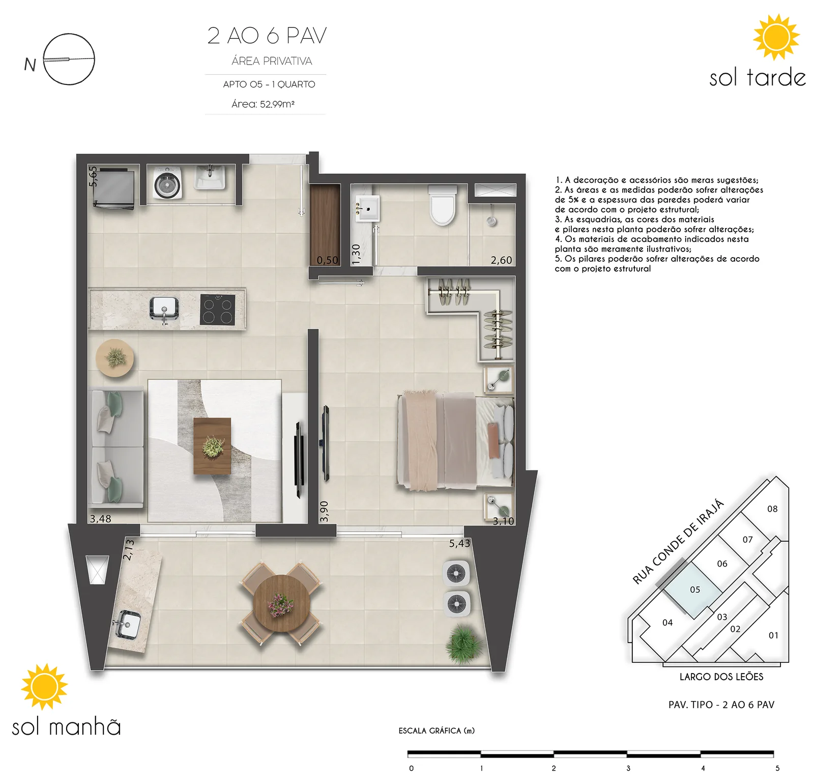 First Humaitá zone basse — lot 05 plan, 52,99 mètres carrés