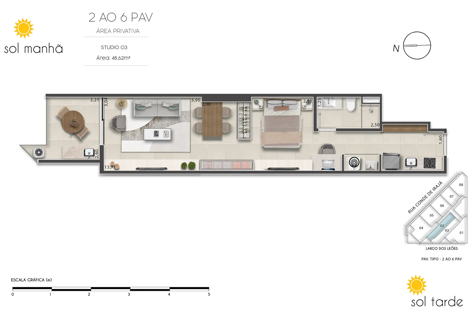 First Humaitá zone basse — lot 03 plan, 48,62 mètres carrés