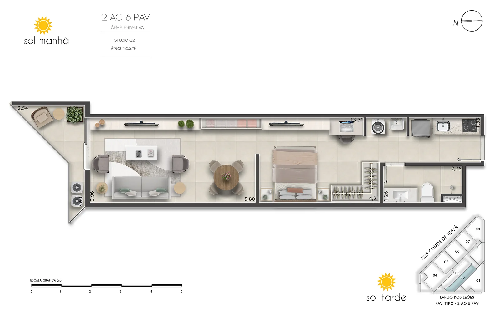 First Humaitá zone basse — lot 02 plan, 47,52 mètres carrés