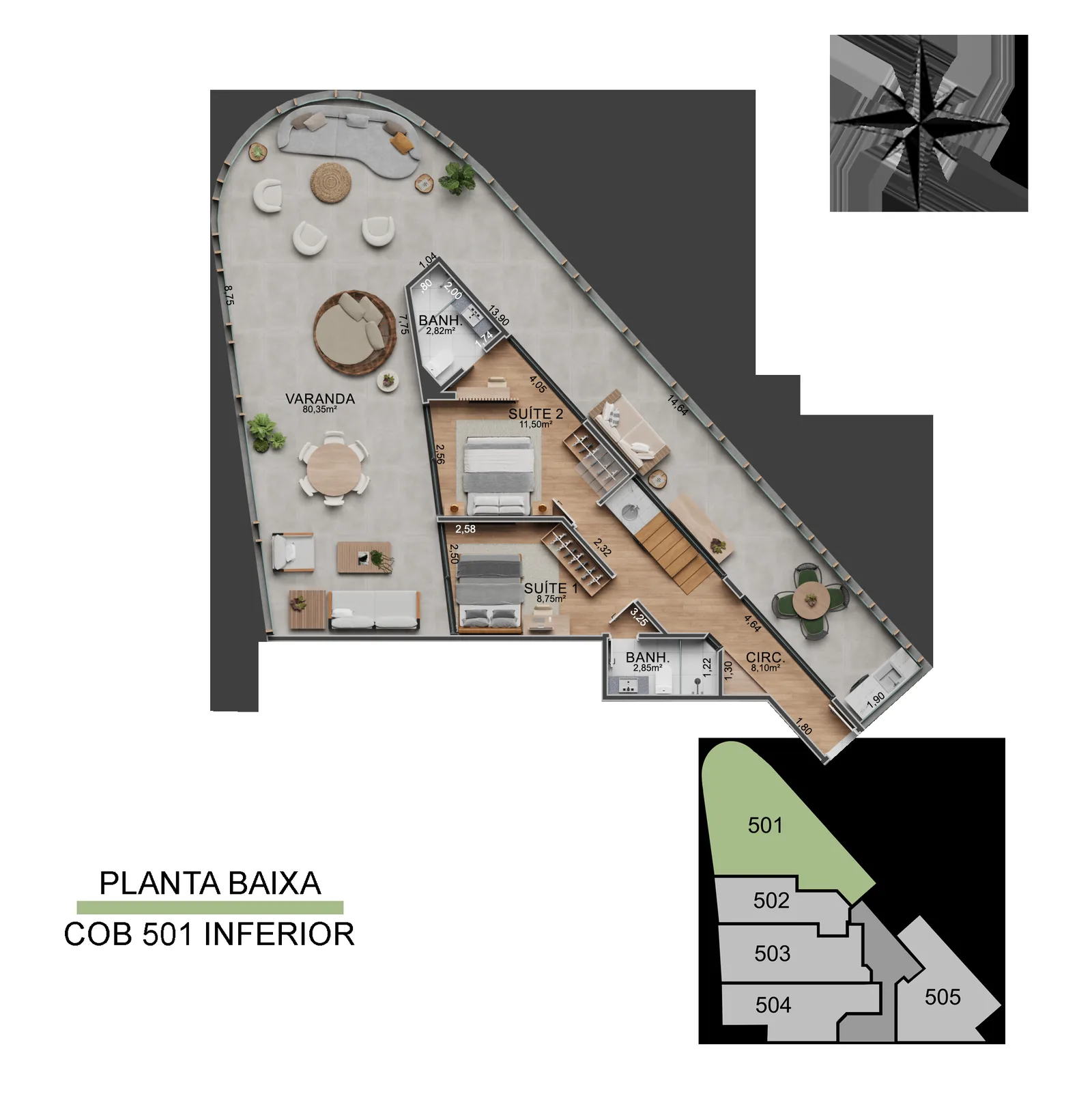 Cobertura de Vista Joá 501 — planta del nivel inferior