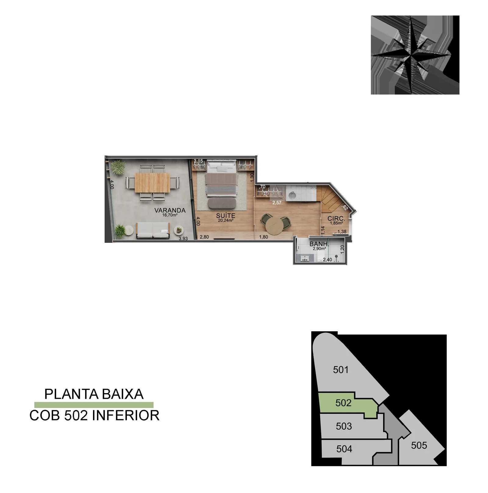 Cobertura de Vista Joá 502 — planta del nivel inferior