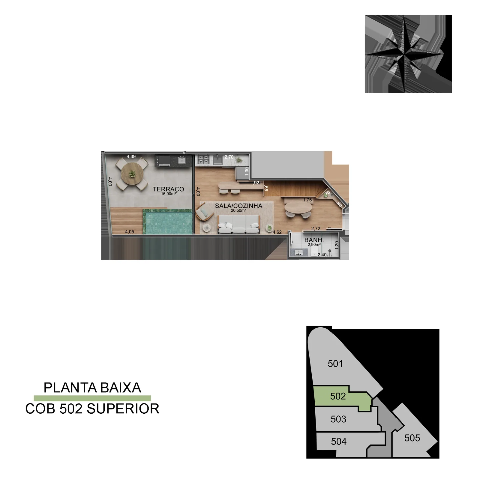 Cobertura de Vista Joá 502 — planta del nivel superior