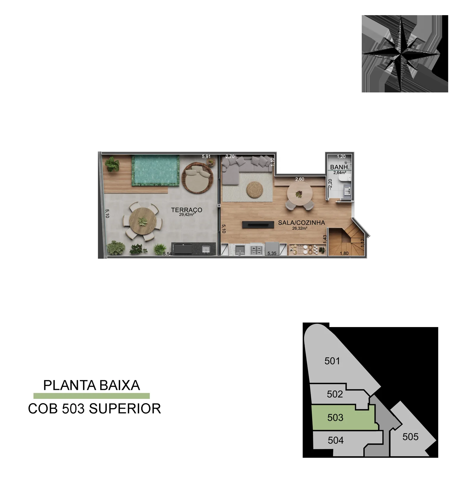Cobertura de Vista Joá 503 — planta del nivel superior
