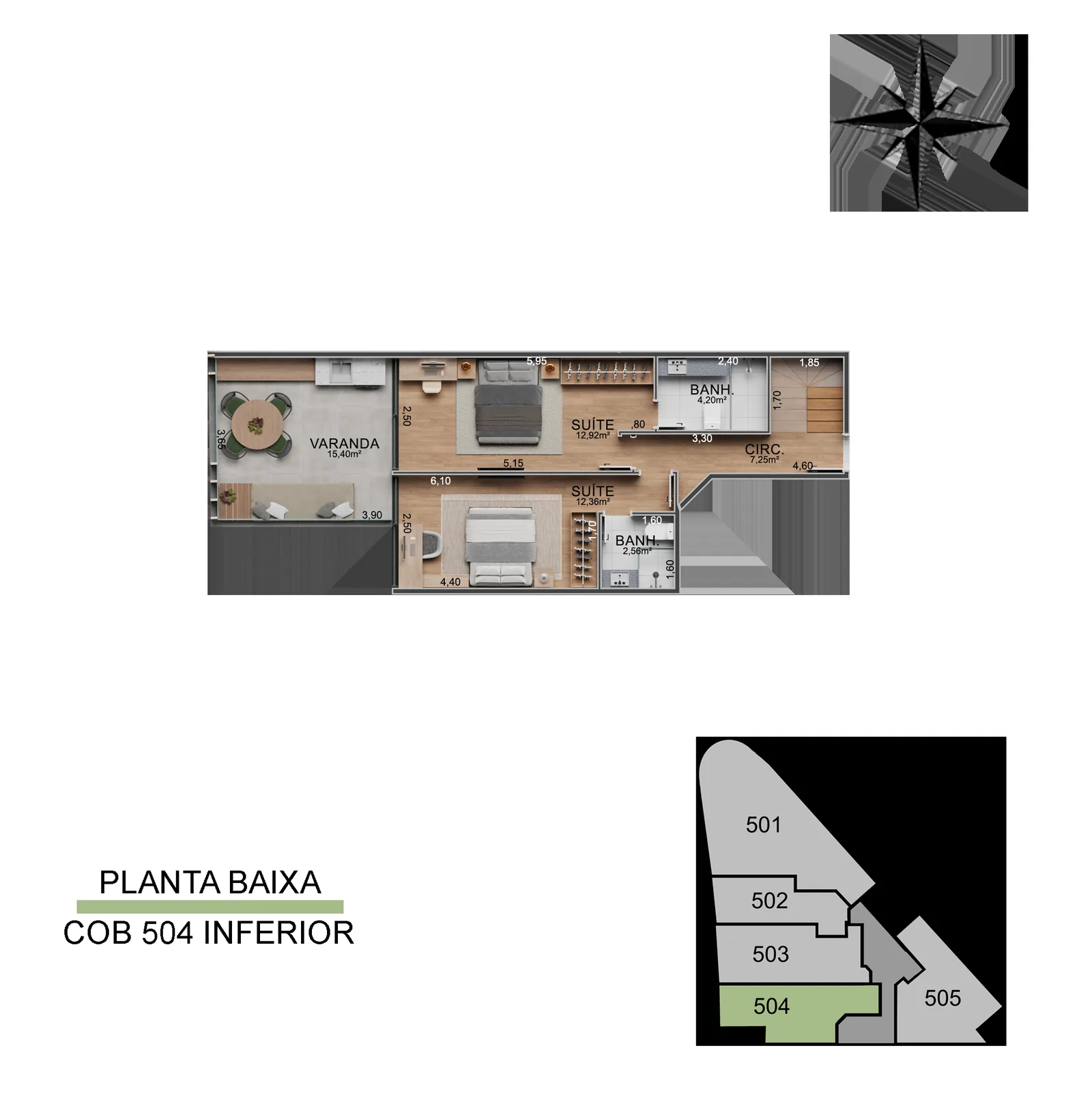 Cobertura de Vista Joá 504 — planta del nivel inferior