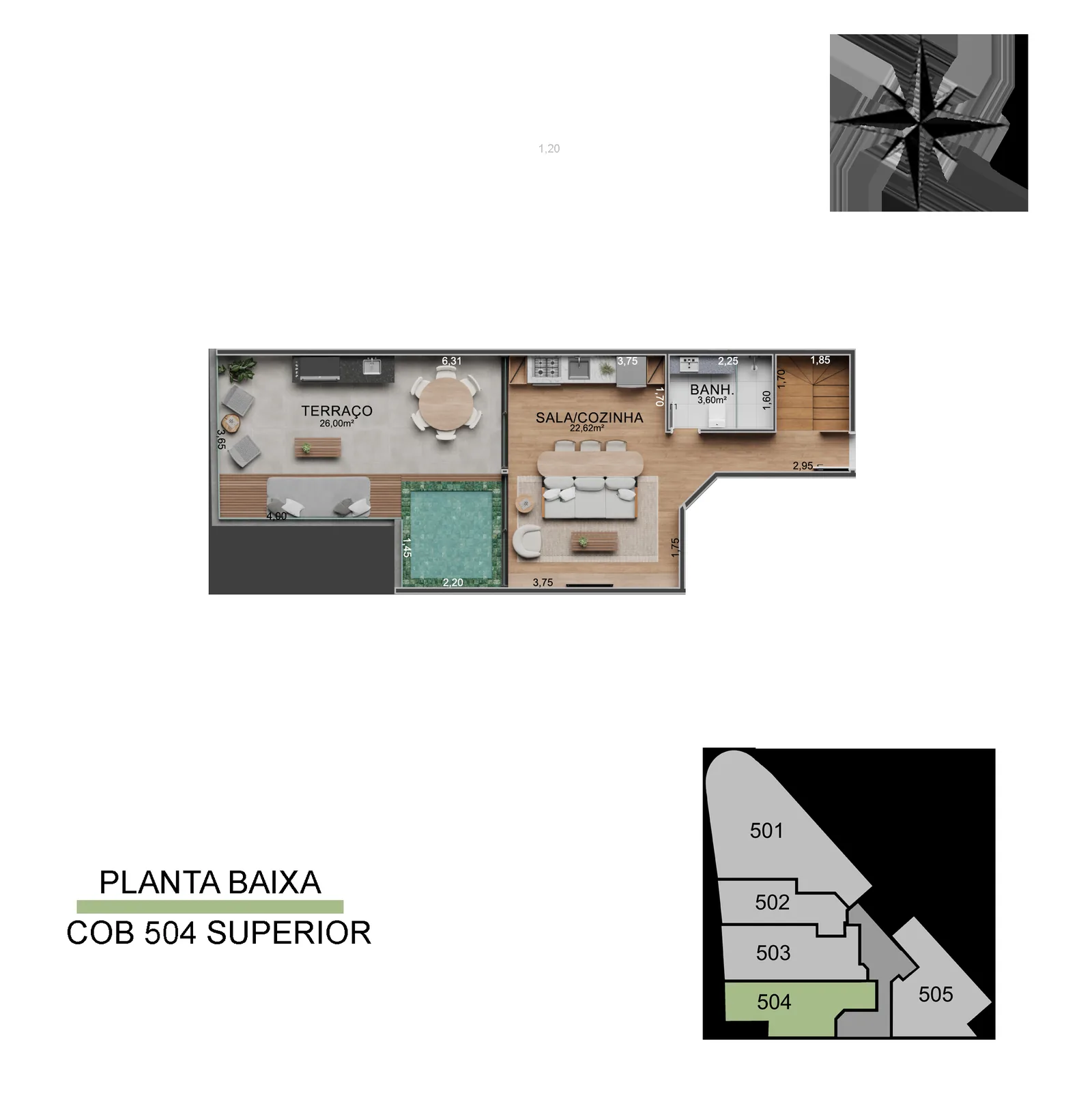 Cobertura de Vista Joá 504 — planta del nivel superior