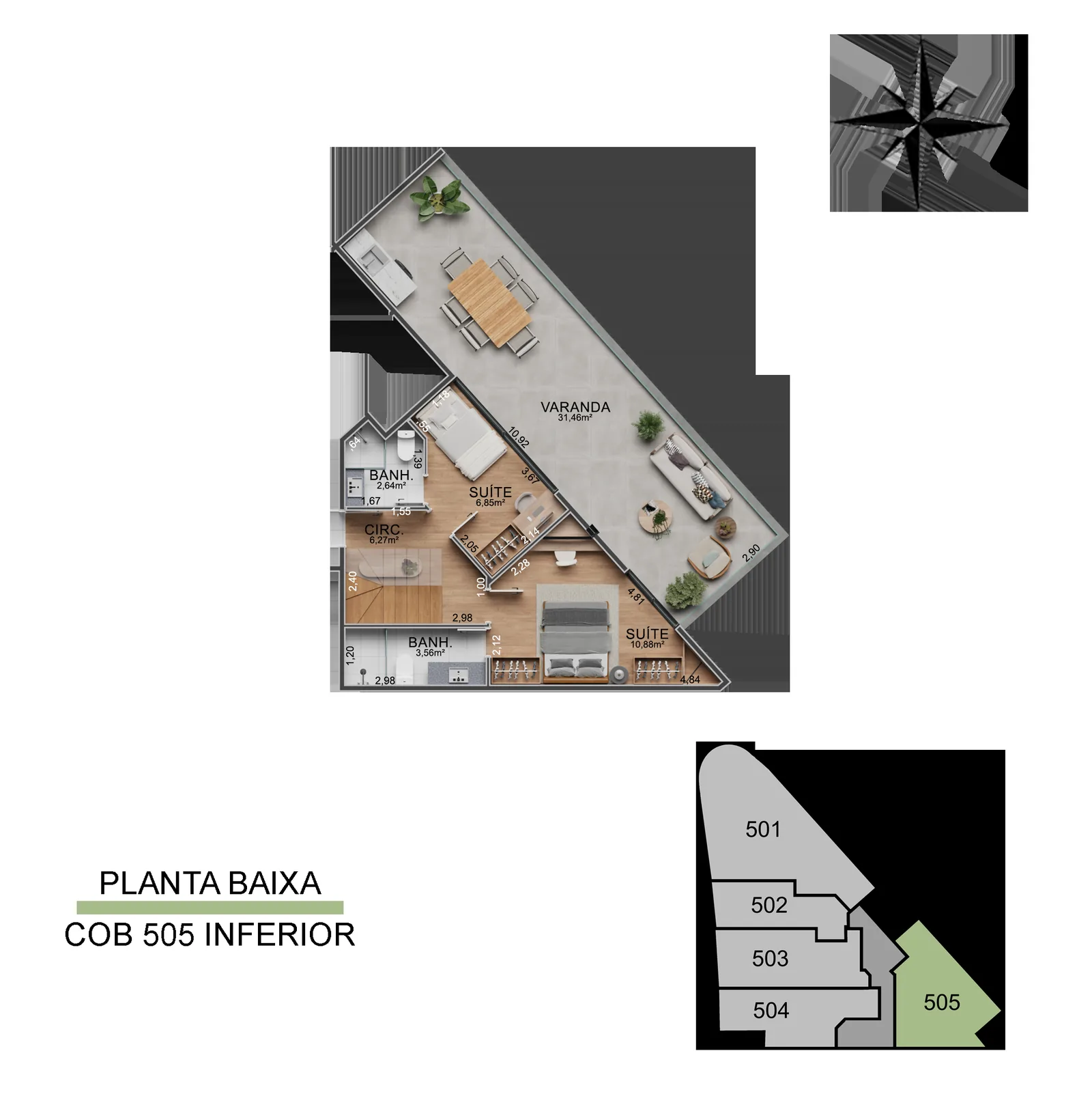 Cobertura de Vista Joá 505 — planta del nivel inferior