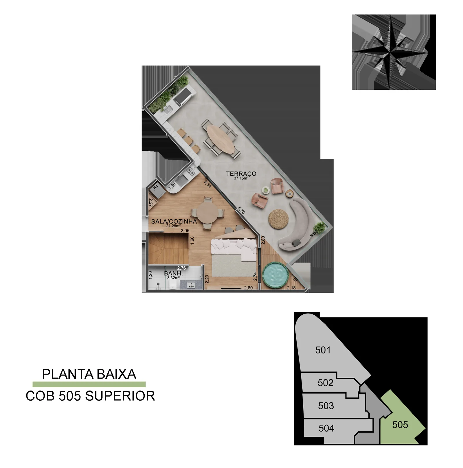 Cobertura de Vista Joá 505 — planta del nivel superior