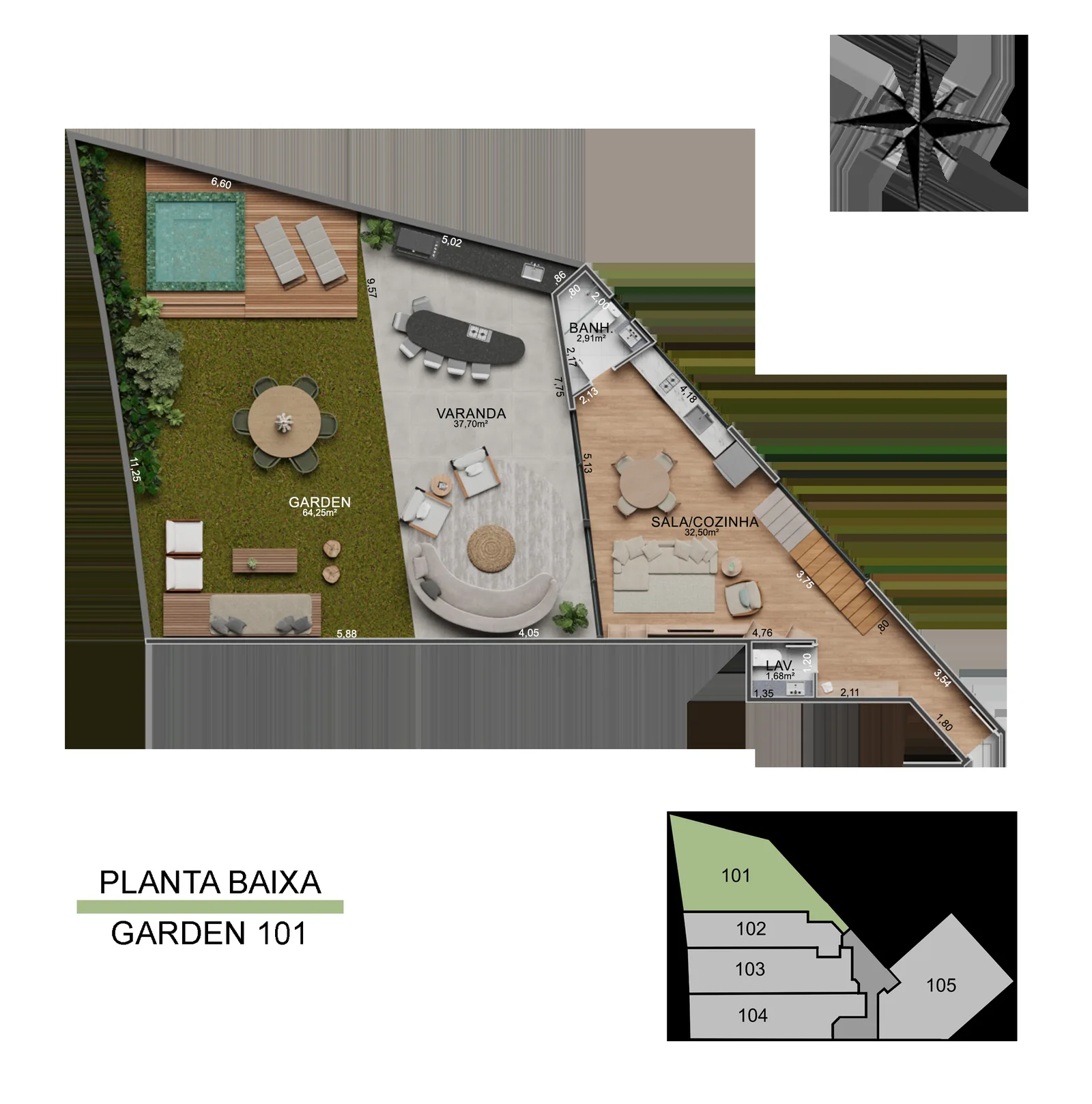 Townhouse de Vista Joá 101 — planta del nivel inferior