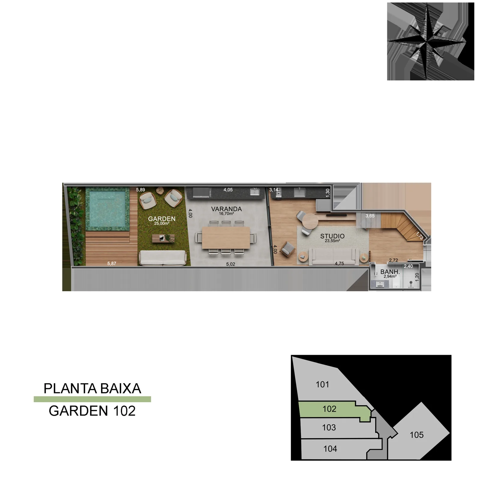 Townhouse de Vista Joá 102 — planta del nivel inferior