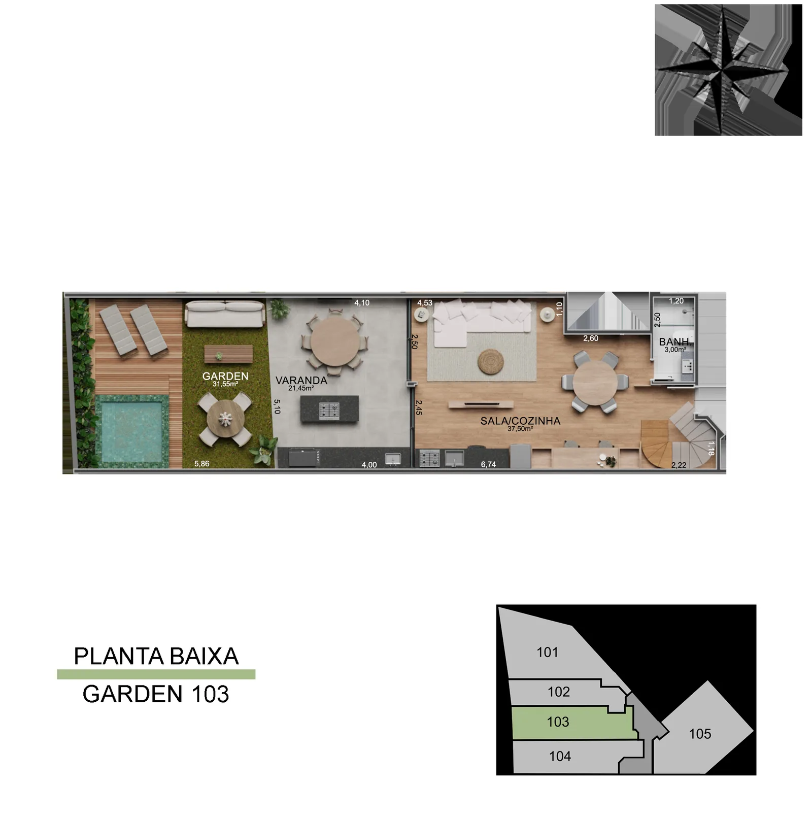 Townhouse de Vista Joá 103 — planta del nivel inferior