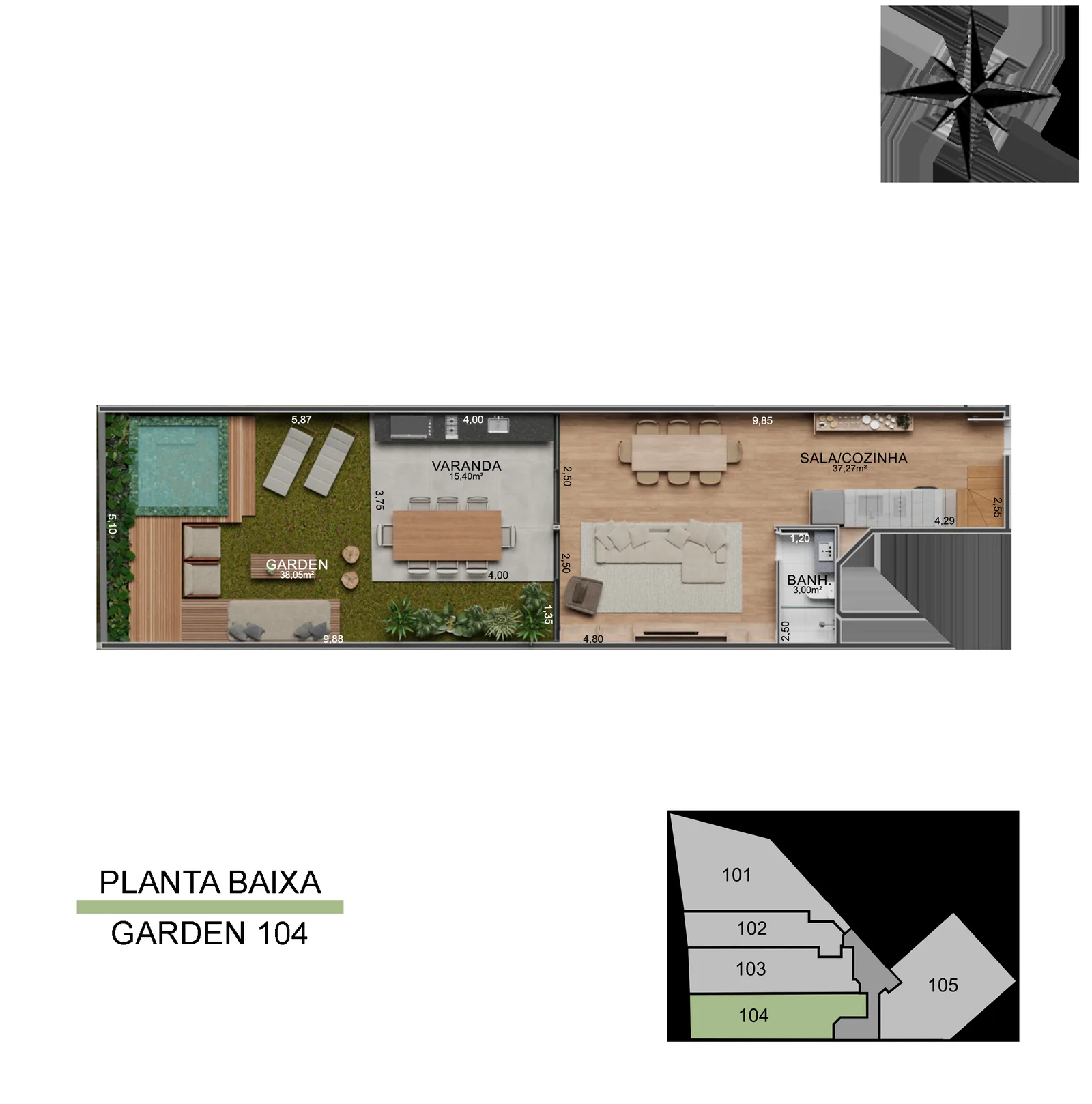 Townhouse de Vista Joá 104 — planta del nivel inferior