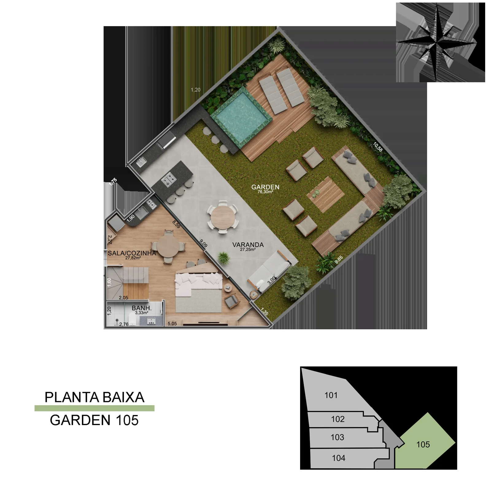 Townhouse de Vista Joá 105 — planta del nivel inferior