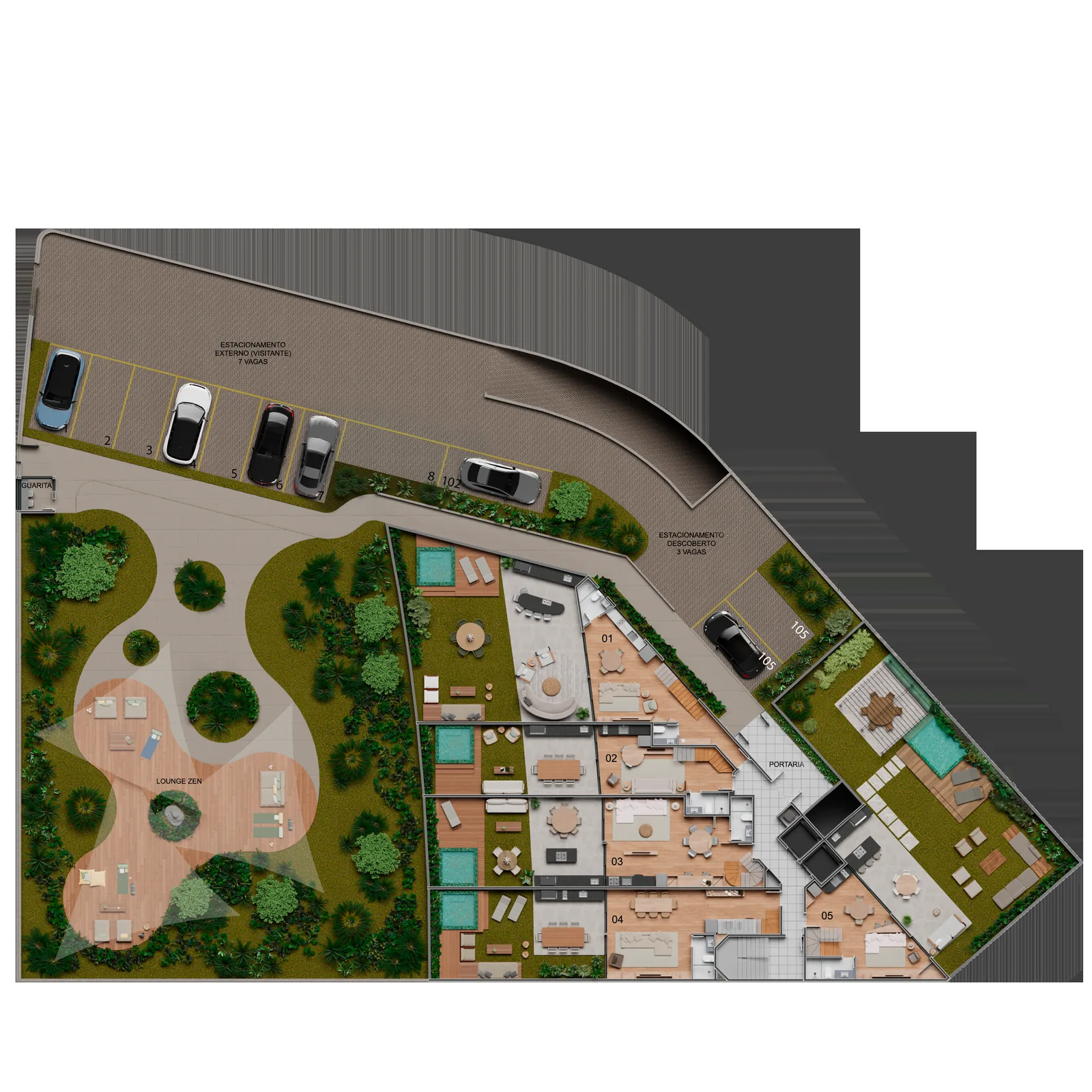 Vista Joá — planta humanizada del lounge jardín zen